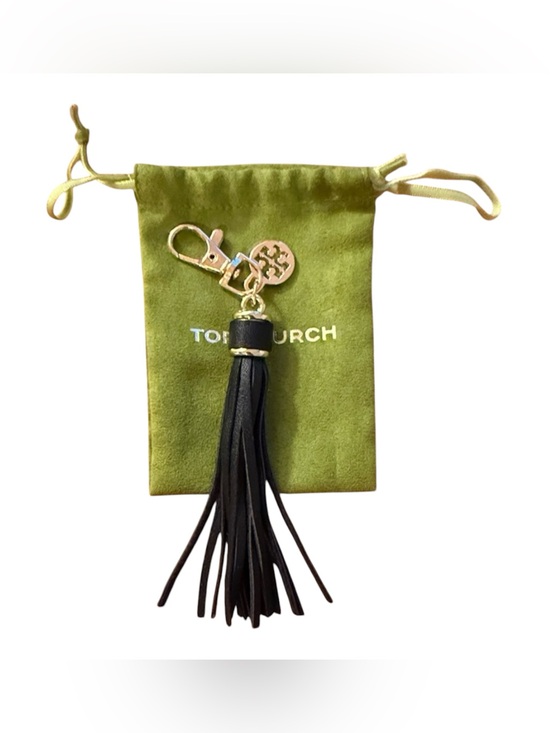 Tory Burch Accessories - Tory Burch Black Leather Tassel Keyring with Gold Logo Hardware
